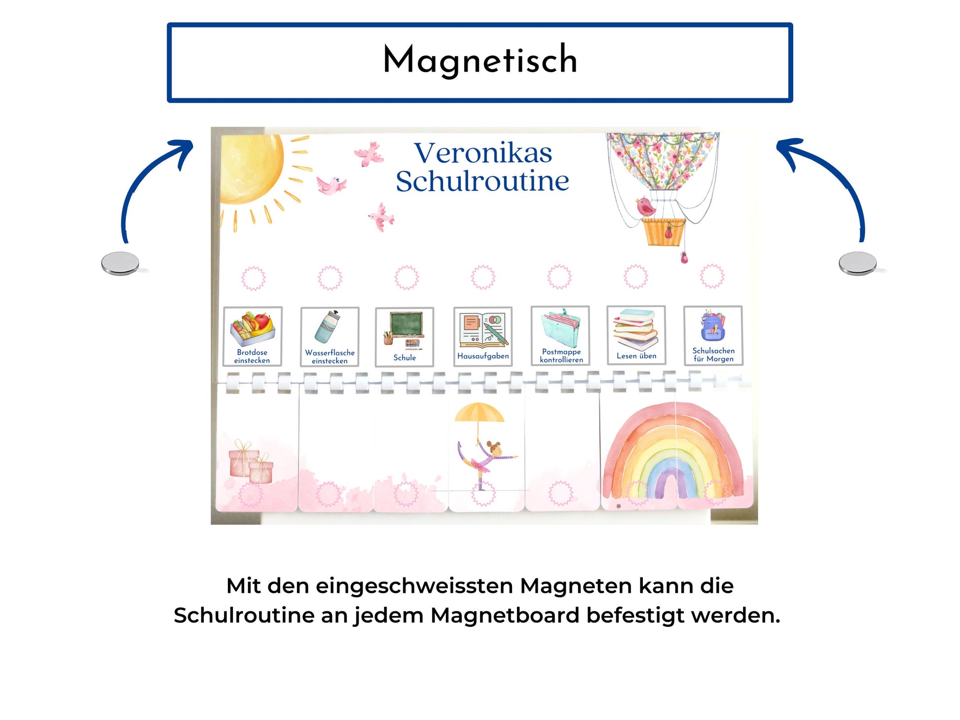 Routineplan für Schulkinder 48 Routine Karten, personalisiert, Schultag flexibel planen, fördert Selbstständigkeit, Schulroutine "Ballon"