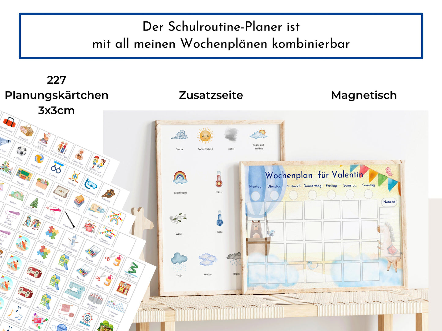 Routineplan für Schulkinder 48 Routine Karten, personalisiert, Schultag flexibel planen, fördert Selbstständigkeit, Schulroutine "Ballon"