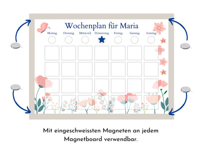 Personalisierter Wochenplan für Kinder und Teenager, 246 Routine Karten, laminiert magnetisch, Geschenkidee Geburtstag Routineplan "Blumen"