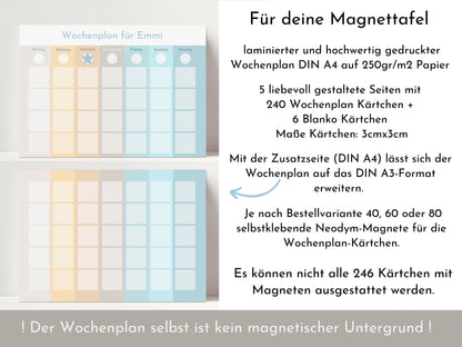 Magnetboard Wochenplan "Autos und Laster" personalisiert für Kinder, 246 Routine Karten, Neodym-Magnete, Routineplan Familie Nordstern