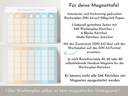 Personalisierter Wochenplan für Kinder und Teenager, 246 Routine Karten, Tagesplan mit 40-80 Magneten, Routineplan "Dinosaurier"