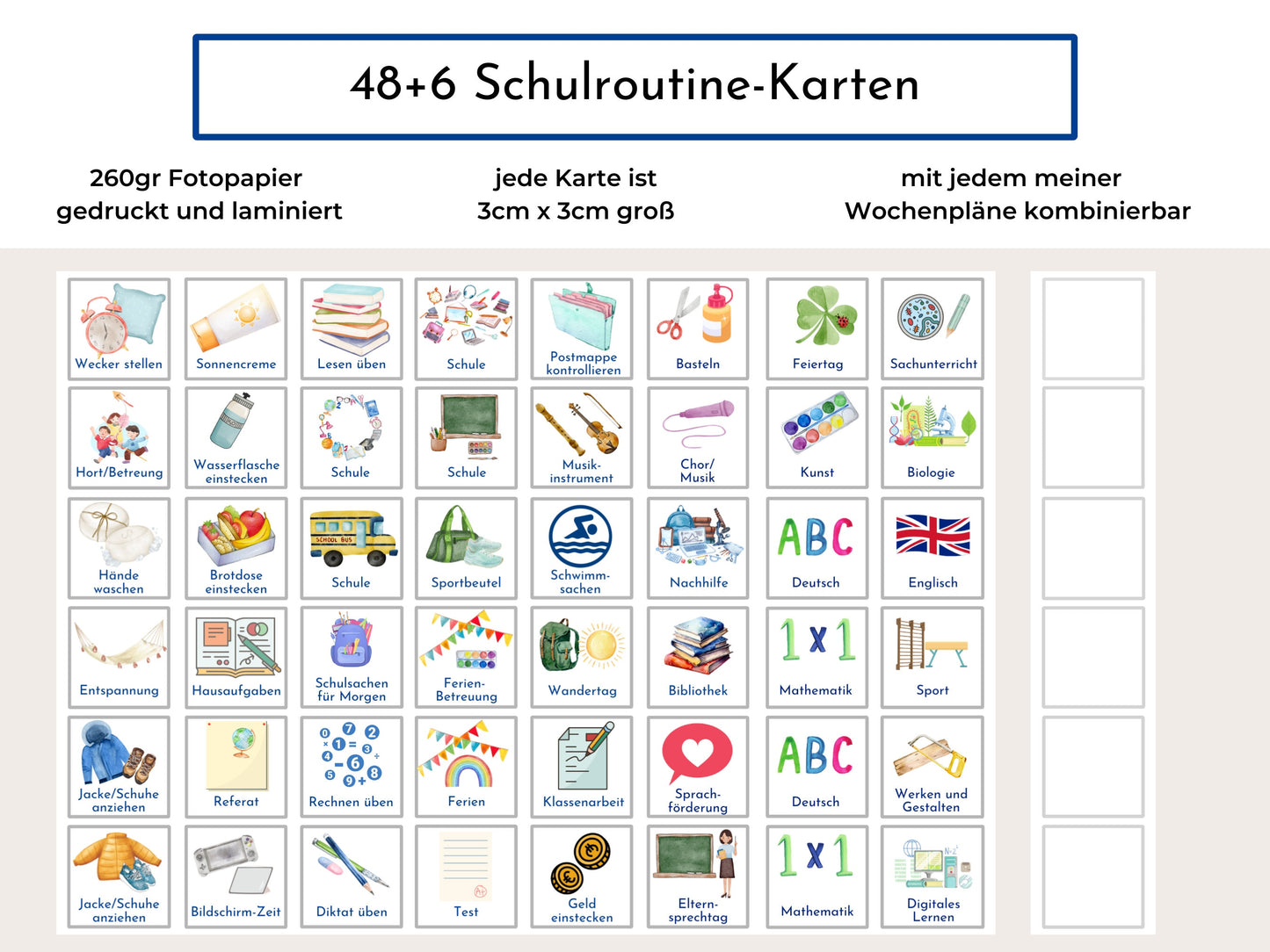 Routineplan für Schulkinder mit 48 Routine Karten, personalisiert, flexible Planung für den Schultag, fördert die Selbstständigkeit