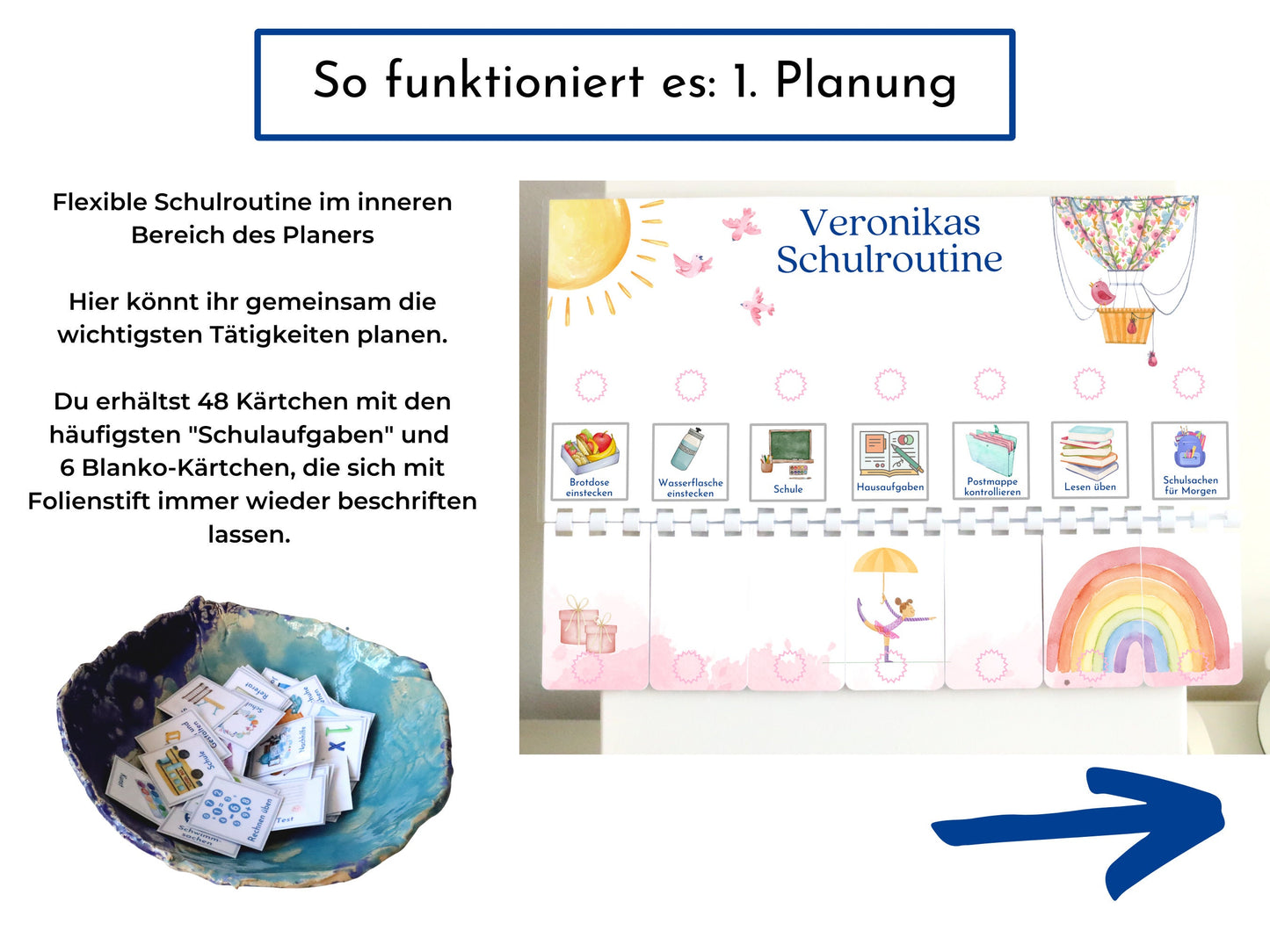 Routineplan für Schulkinder 48 Routine Karten, personalisiert, Schultag flexibel planen, fördert Selbstständigkeit, Schulroutine "Ballon"