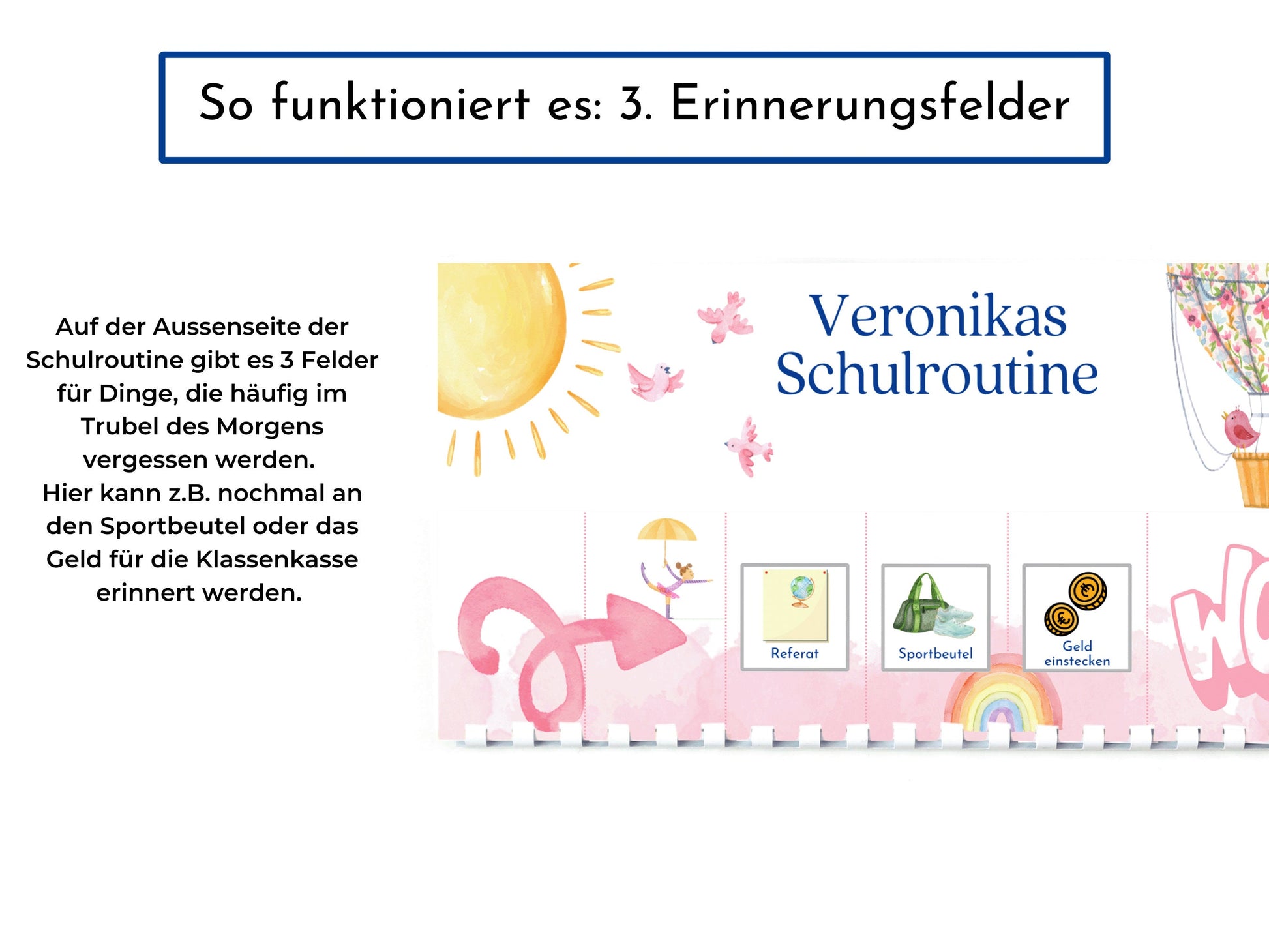 Routineplan für Schulkinder 48 Routine Karten, personalisiert, Schultag flexibel planen, fördert Selbstständigkeit, Schulroutine "Ballon"