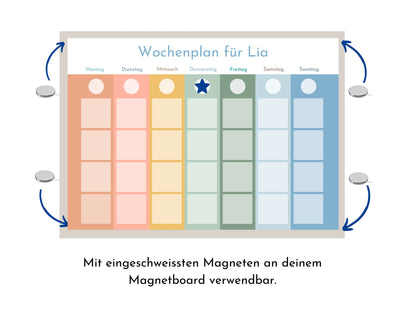 Wochenplan "Himmel und Erde" mit Name personalisiert, 246 Routine Karten, laminiert magnetisch, Routineplan für Kinder und Jugendliche