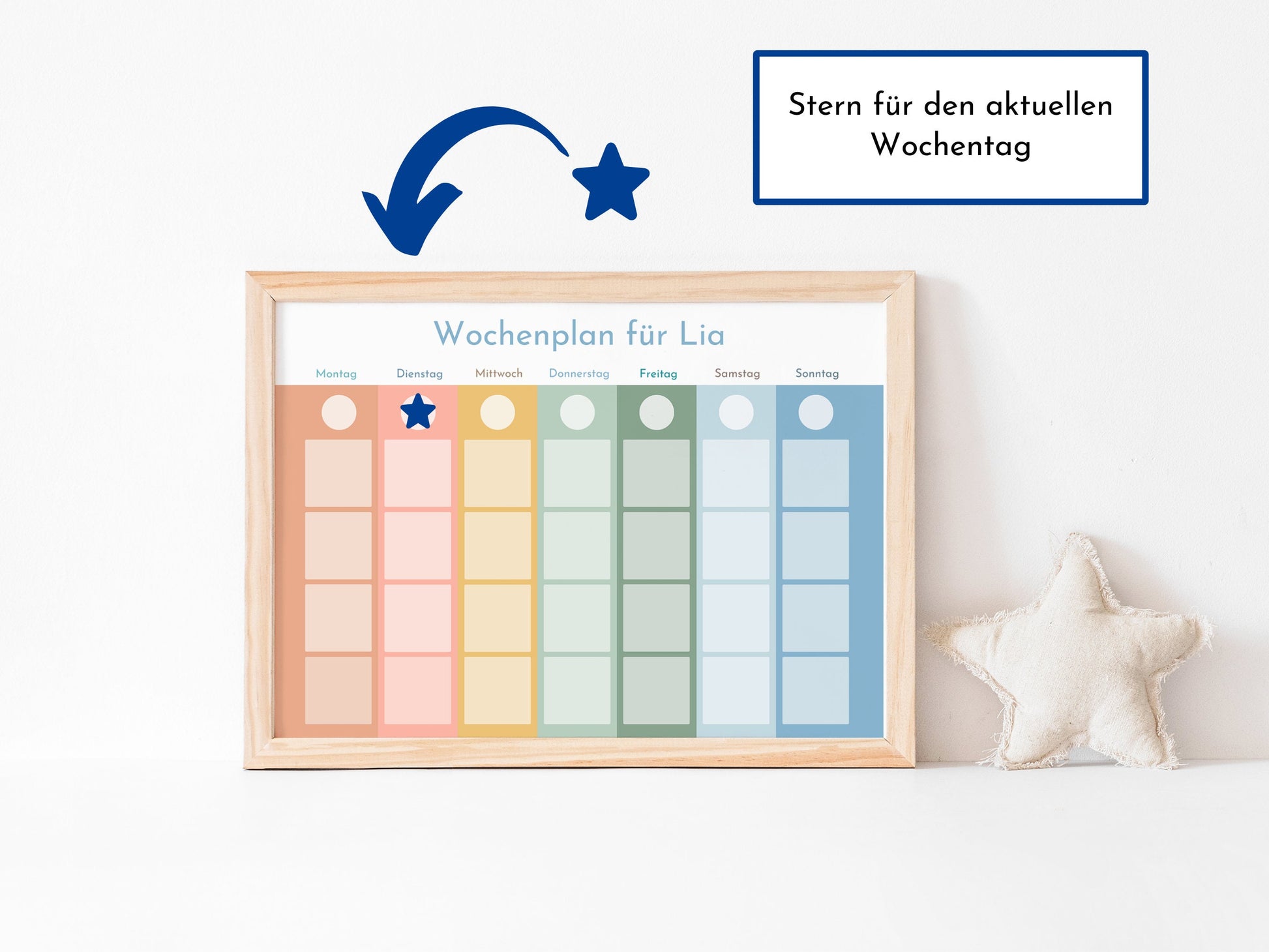 Wochenplan "Himmel und Erde" mit Name personalisiert, 246 Routine Karten, laminiert magnetisch Klett, Routineplan für Kinder und Jugendliche