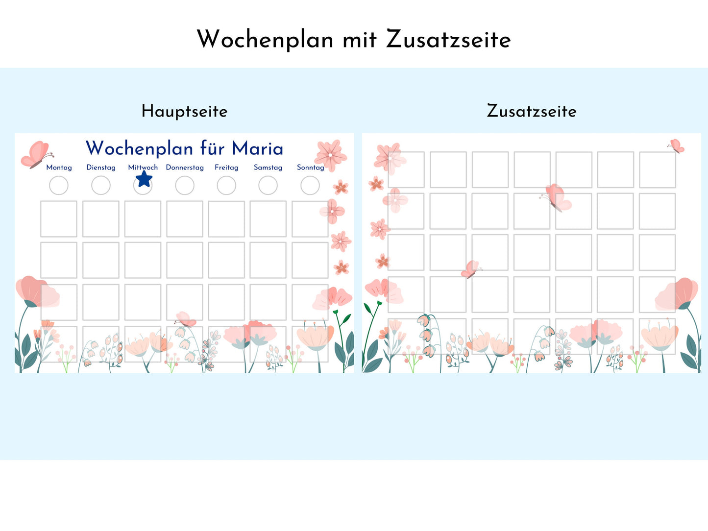 Wochenplan für Kinder, 288 Kärtchen, personalisierbar, PDF Sofort-Download, Geburtstagsgeschenk und zum Verschenken "Floral"