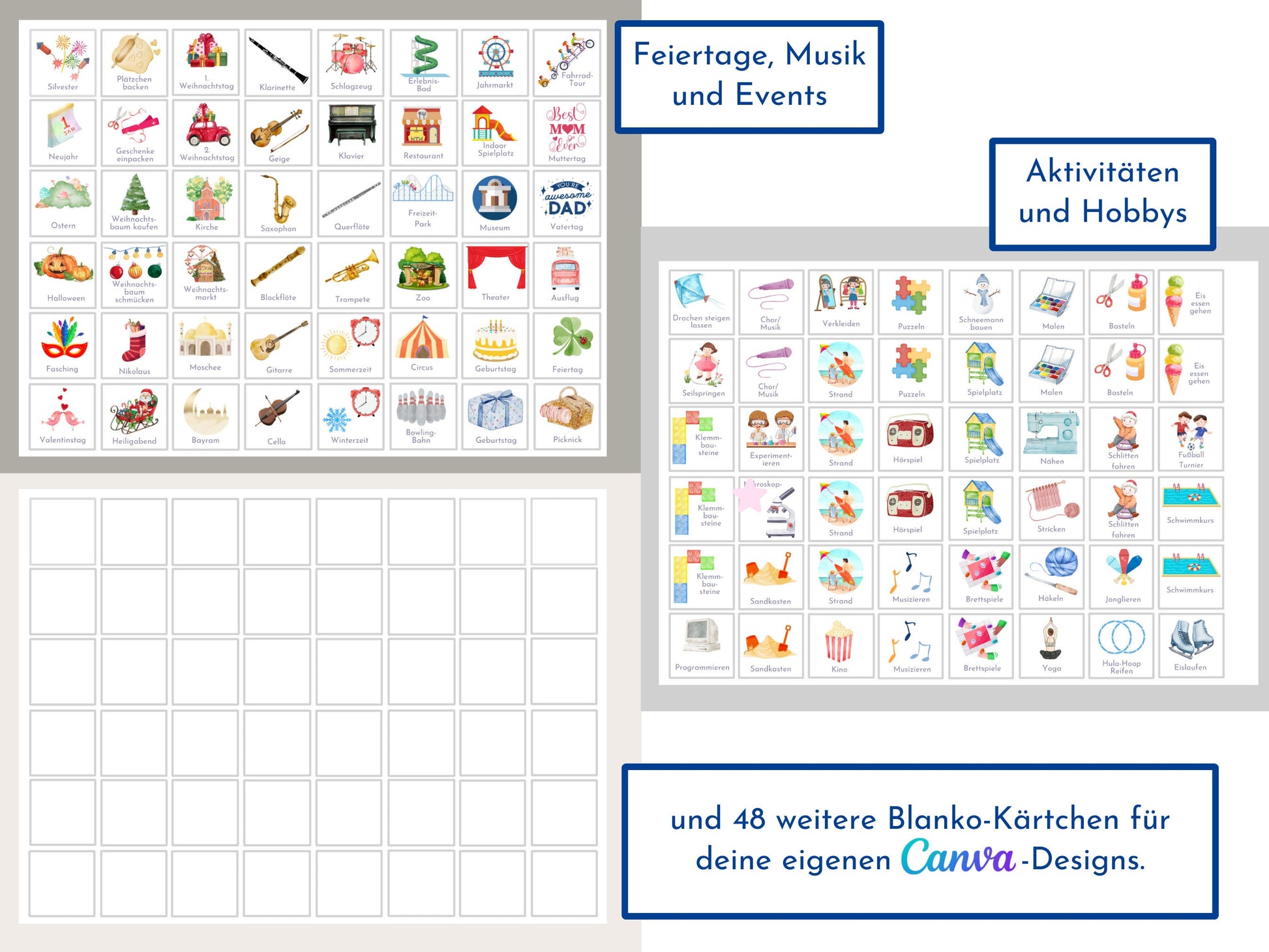 Wochenplan für Kinder, 288 Kärtchen, personalisierbar, PDF Sofort-Download, Geburtstagsgeschenk und zum Verschenken "Floral"