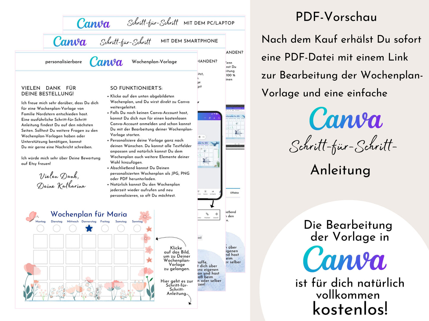 Wochenplan für Kinder, 288 Kärtchen, personalisierbar, PDF Sofort-Download, Geburtstagsgeschenk und zum Verschenken "Floral"