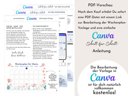 Wochenplan für Kinder, 288 Kärtchen, personalisierbar, PDF Sofort-Download, Geburtstagsgeschenk und zum Verschenken "Floral"