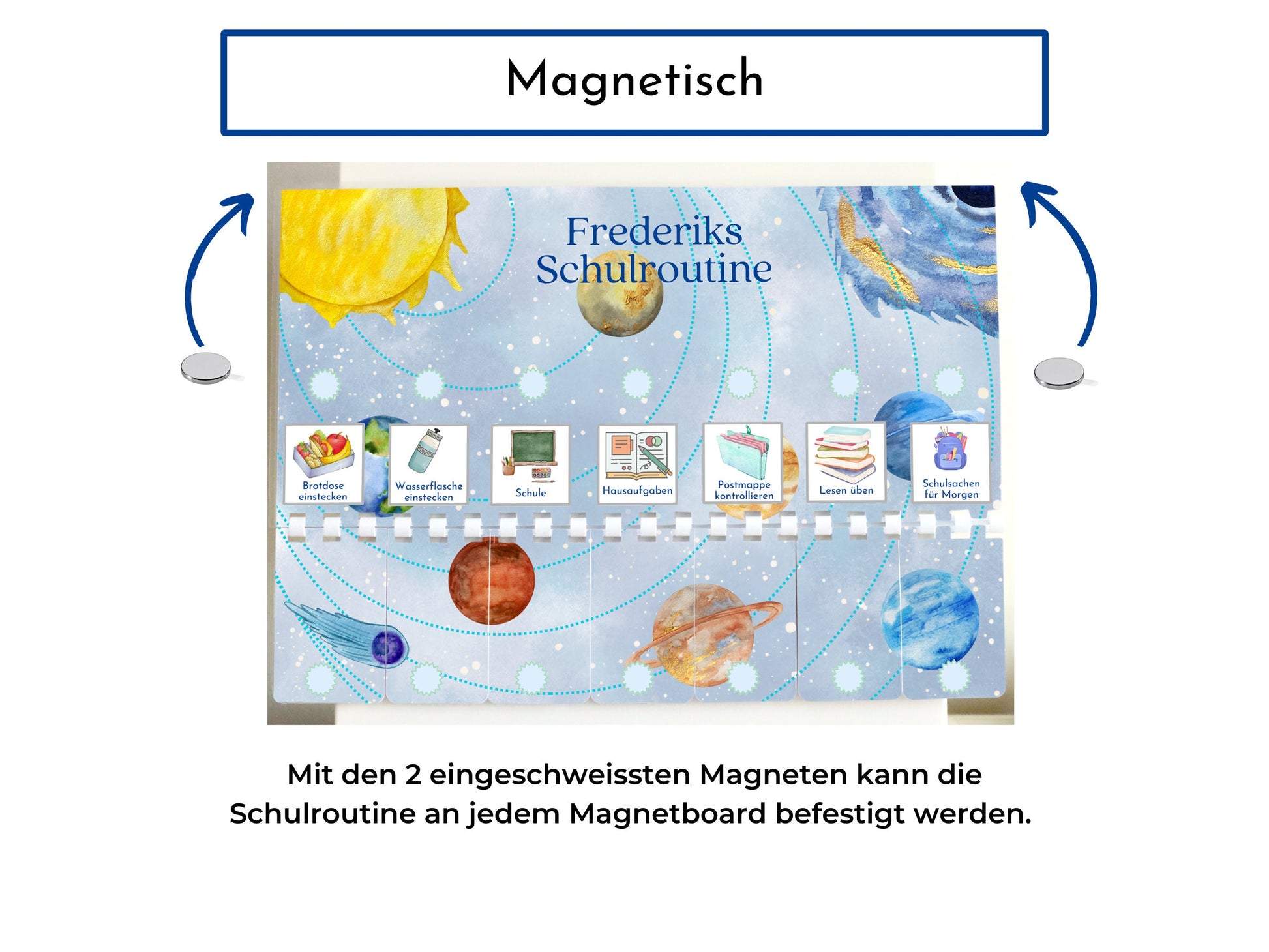 Routineplan "Milchstraße" für Schulkinder, 48 Routine Karten, personalisiert, den Schultag flexibel planen, fördert die Selbstständigkeit