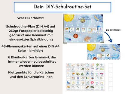 Routineplan "Milchstraße" für Schulkinder, 48 Routine Karten, personalisiert, den Schultag flexibel planen, fördert die Selbstständigkeit