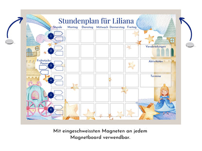 Stundenplan "Prinzessin" 70 Schulfach Kärtchen, personalisiert für die Grundschule, laminiert optional magnetisch, Geschenkidee Einschulung