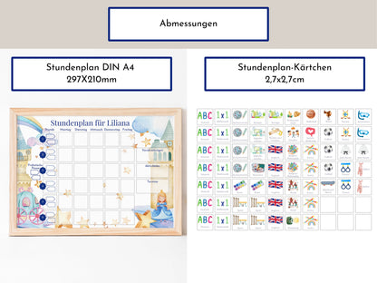 Stundenplan "Prinzessin" 70 Schulfach Kärtchen, personalisiert für die Grundschule, laminiert optional magnetisch, Geschenkidee Einschulung