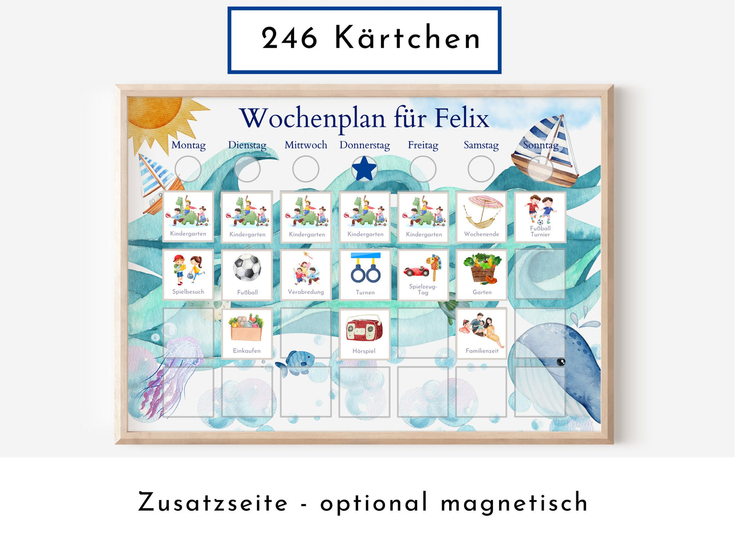 Wochenplan "Segelboote" für Kinder mit 246 Routine Karten, Routineplan personalisiert laminiert magnetisch, Geschenkidee Geburtstag Kinder