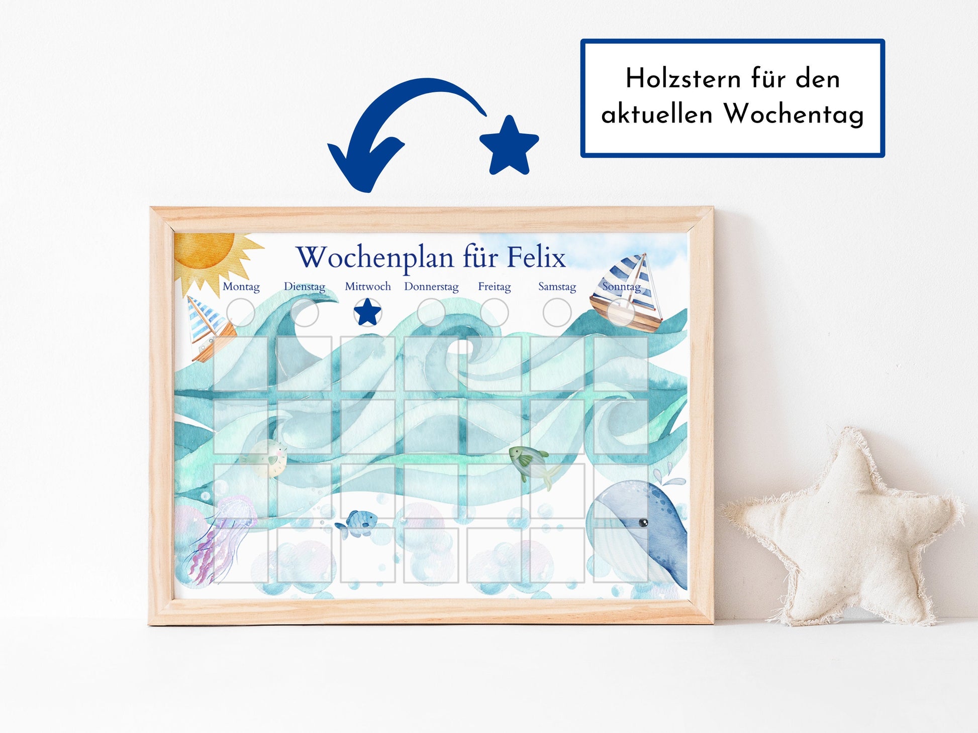 Wochenplan "Segelboote" für Kinder mit 246 Routine Karten, Routineplan personalisiert laminiert magnetisch, Geschenkidee Geburtstag Kinder