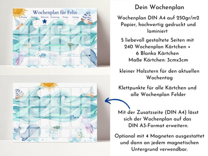 Wochenplan "Segelboote" für Kinder mit 246 Routine Karten, Routineplan personalisiert laminiert magnetisch, Geschenkidee Geburtstag Kinder