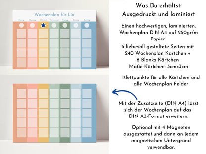 Wochenplan "Himmel und Erde" mit Name personalisiert, 246 Routine Karten, laminiert magnetisch Klett, Routineplan für Kinder und Jugendliche