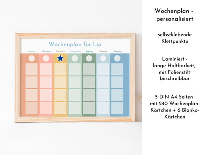 Wochenplan "Himmel und Erde" mit Name personalisiert, 246 Routine Karten, laminiert magnetisch, Routineplan für Kinder und Jugendliche