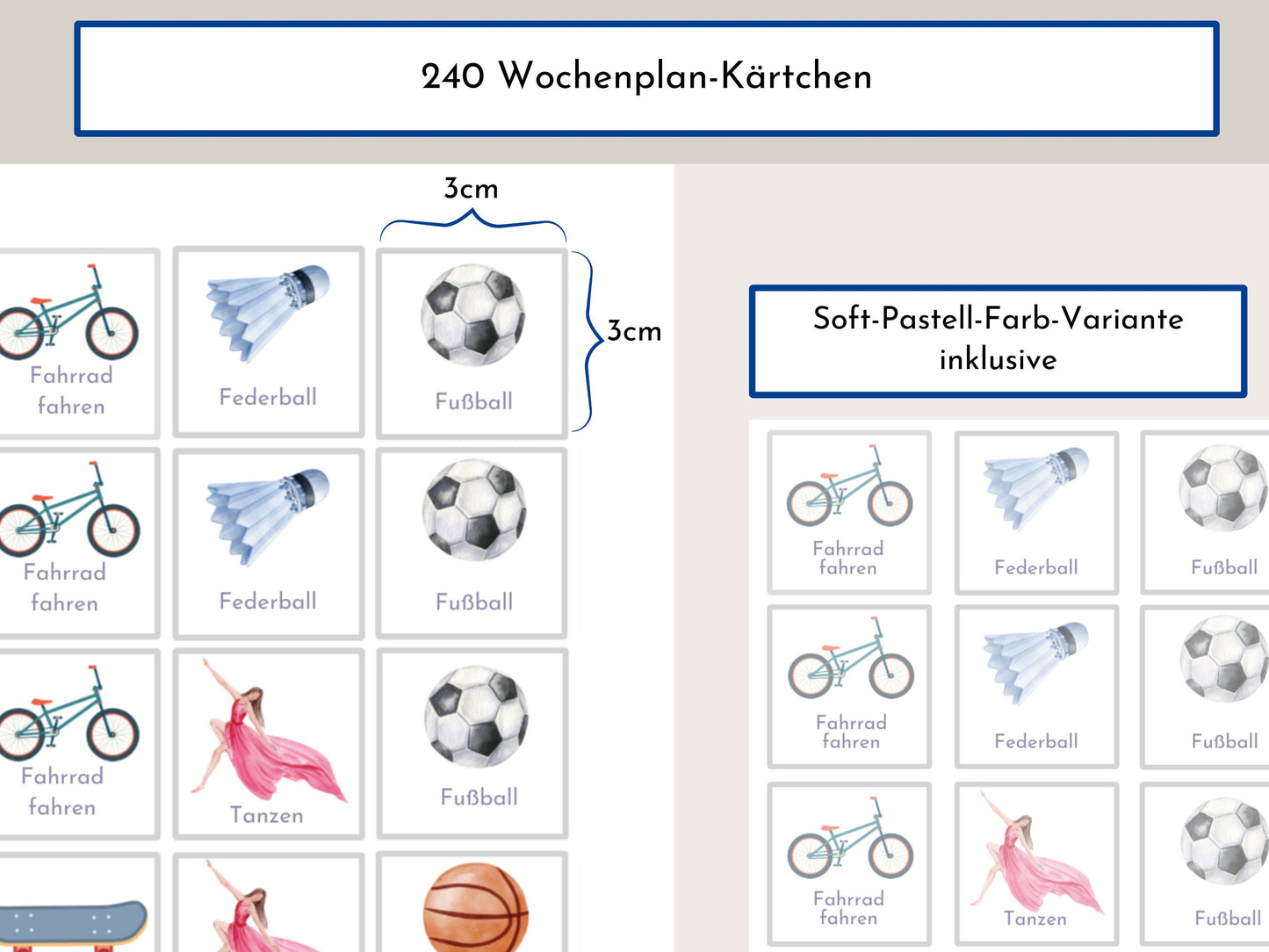 Wochenplan "Bär und Reh" für Kinder, 288 Wochenkarten, Montessori Routineplan als Sofort-Download, personalisierbares Canva-Printable