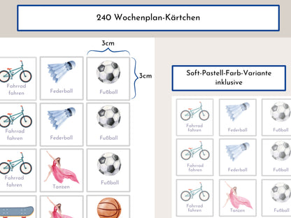 Wochenplan "Bär und Reh" für Kinder, 288 Wochenkarten, Montessori Routineplan als Sofort-Download, personalisierbares Canva-Printable