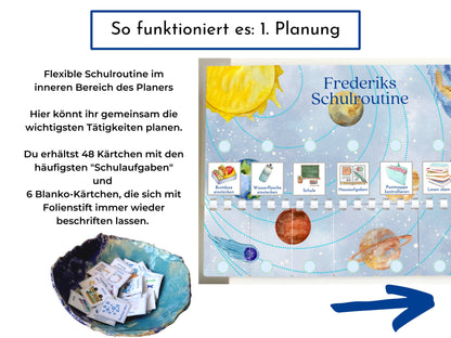 Routineplan "Milchstraße" für Schulkinder, 48 Routine Karten, personalisiert, den Schultag flexibel planen, fördert die Selbstständigkeit