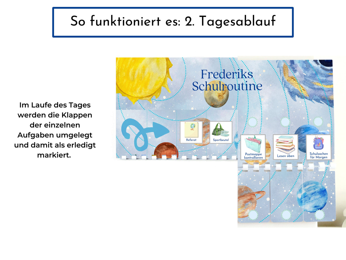 Routineplan "Milchstraße" für Schulkinder, 48 Routine Karten, personalisiert, den Schultag flexibel planen, fördert die Selbstständigkeit