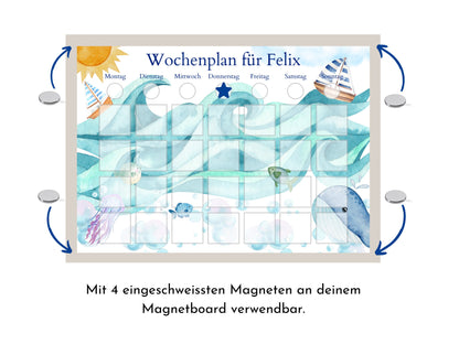 Wochenplan "Segelboote" für Kinder mit 246 Routine Karten, Routineplan personalisiert laminiert magnetisch, Geschenkidee Geburtstag Kinder