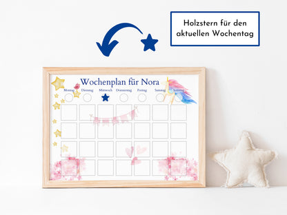 Wochenplan "Einhorn" personalisiert für Kinder, Routineplan mit 246 Routine Karten, laminiert magnetisch, Geschenkidee Geburtstag Kinder