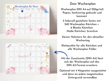 Wochenplan "Einhorn" personalisiert für Kinder, Routineplan mit 246 Routine Karten, laminiert magnetisch, Geschenkidee Geburtstag Kinder