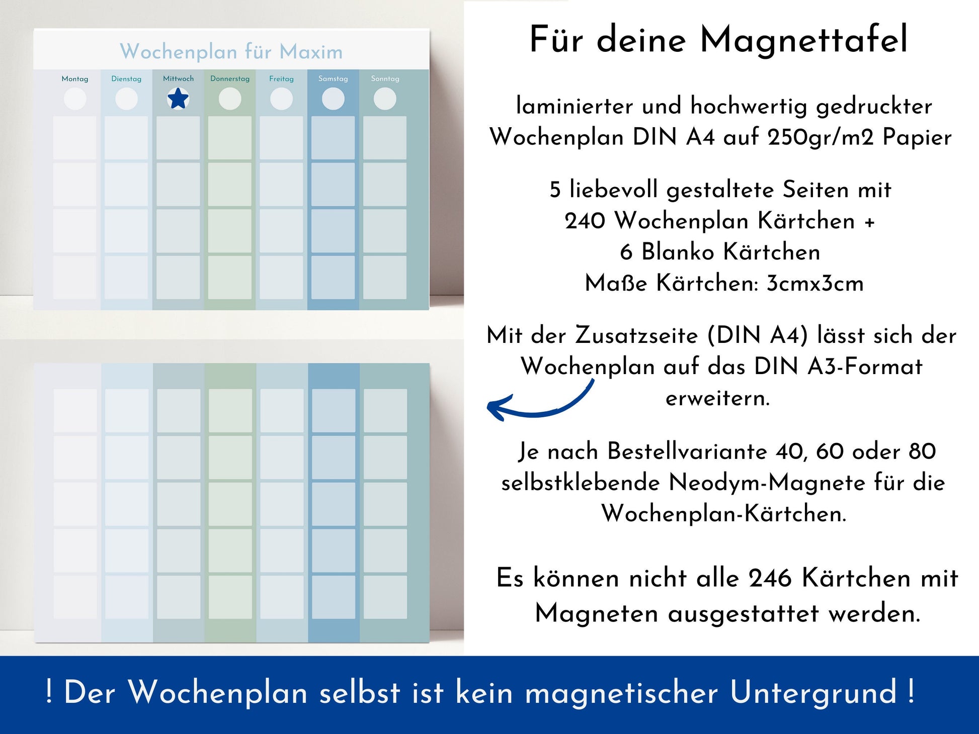 Personalisierter Wochenplan "Ozean" für Kinder und Teenager, 246 Routine Karten, Tagesplan mit 40-80 Magneten, Routineplan