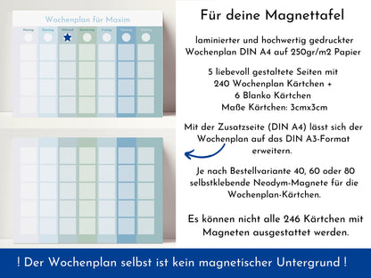 Personalisierter Wochenplan "Ozean" für Kinder und Teenager, 246 Routine Karten, Tagesplan mit 40-80 Magneten, Routineplan