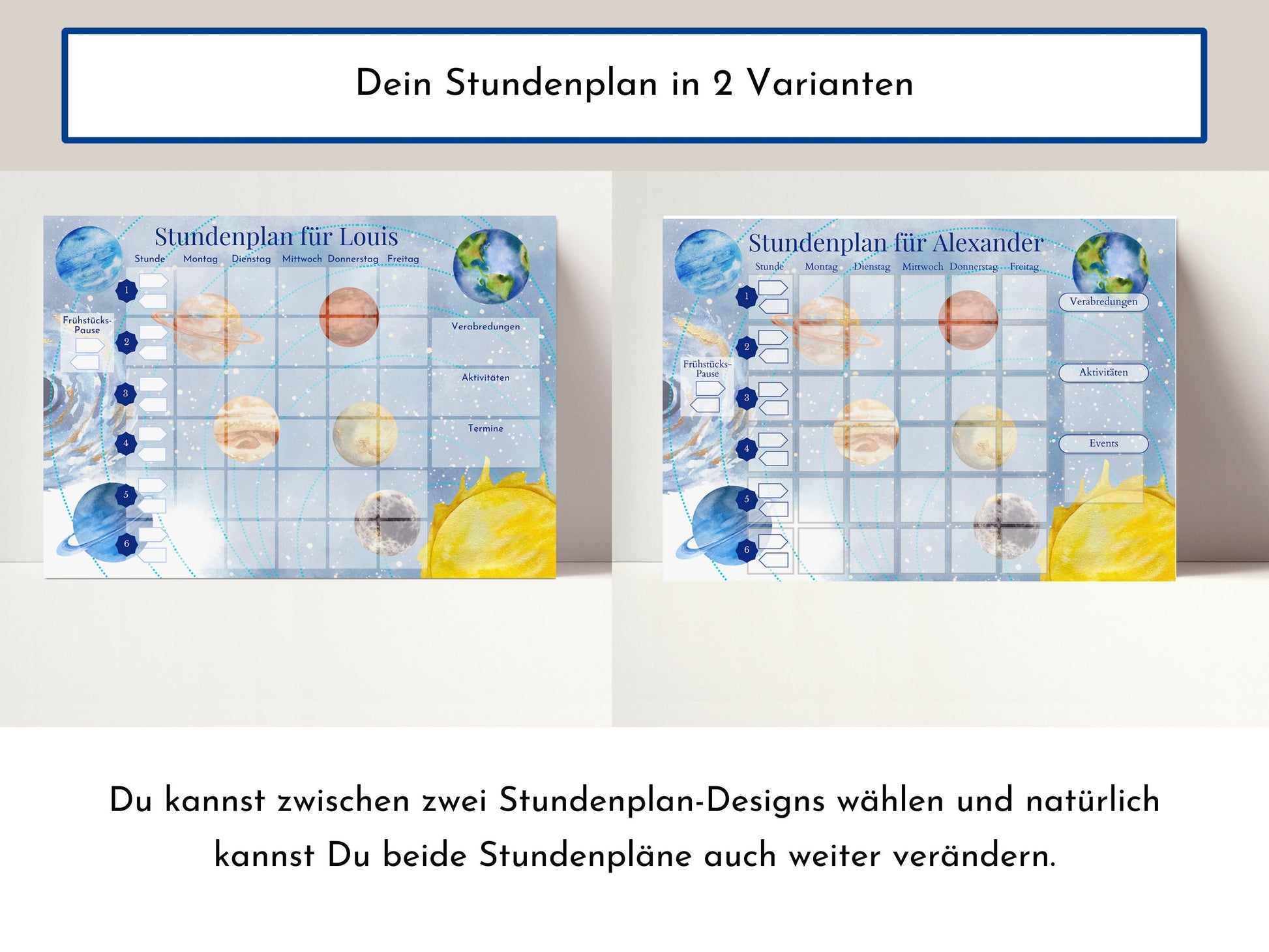 Stundenplan "Milchstraße" für die Grundschule mit Schulfach Bildkarten für Kinder, 70 Schulfachkarten zum Ausdrucken, Sofort-Download