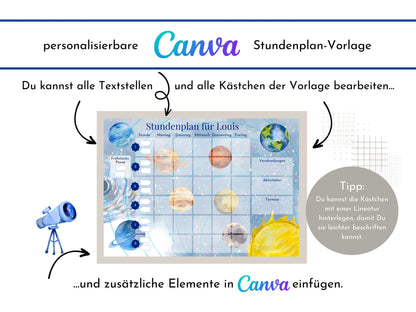 Stundenplan "Milchstraße" für die Grundschule mit Schulfach Bildkarten für Kinder, 70 Schulfachkarten zum Ausdrucken, Sofort-Download