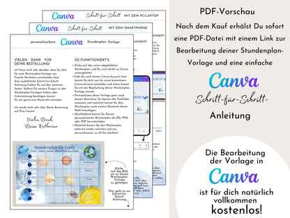 Stundenplan "Milchstraße" für die Grundschule mit Schulfach Bildkarten für Kinder, 70 Schulfachkarten zum Ausdrucken, Sofort-Download