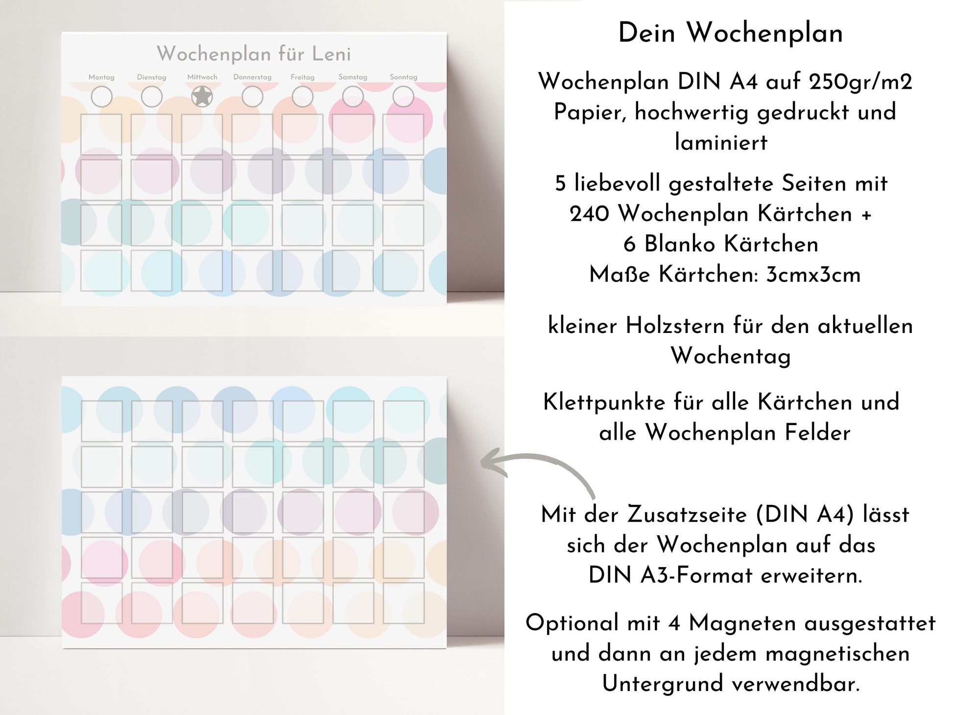 Personalisierter Wochenplan "Pastell Kreise" für Kinder und Jugendliche, 246 Routine Karten, personalisiert, Routineplan Familie Nordstern