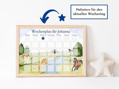 Personalisierter Wochenplan "Pferde" nach Montessori für Kinder mit 246 Routine Karten, Routineplan mit Bildkarten