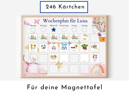 Magnetboard Wochenplan "Ballett" personalisiert für Kinder, 246 Routine Karten, Tagesplan mit 40-80 Magneten, Routineplan mit Bildkarten