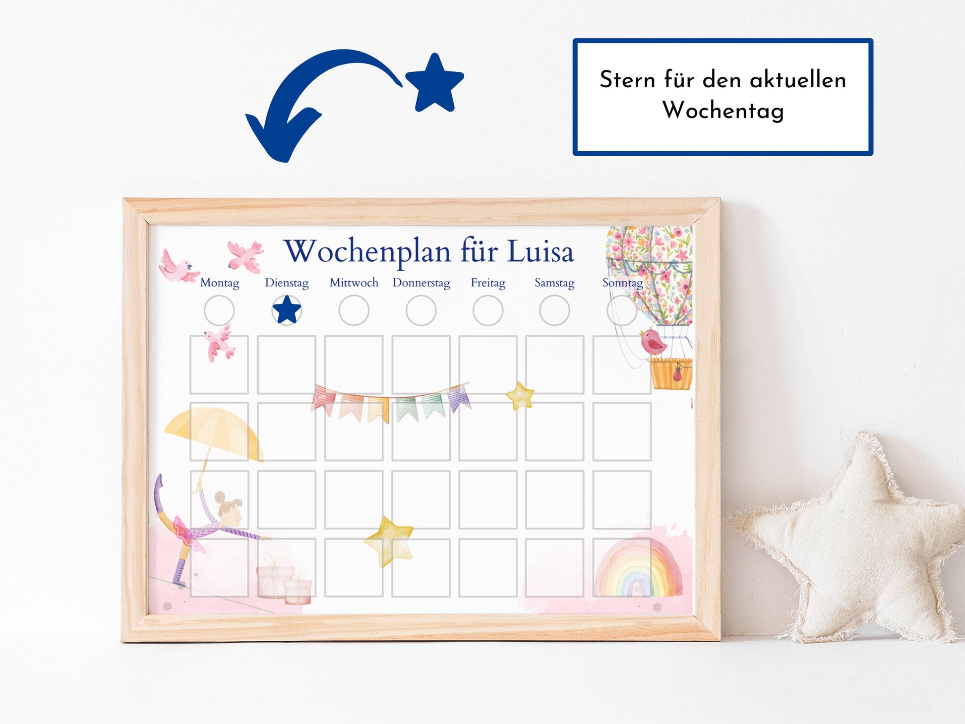 Magnetboard Wochenplan "Ballett" personalisiert für Kinder, 246 Routine Karten, Tagesplan mit 40-80 Magneten, Routineplan mit Bildkarten