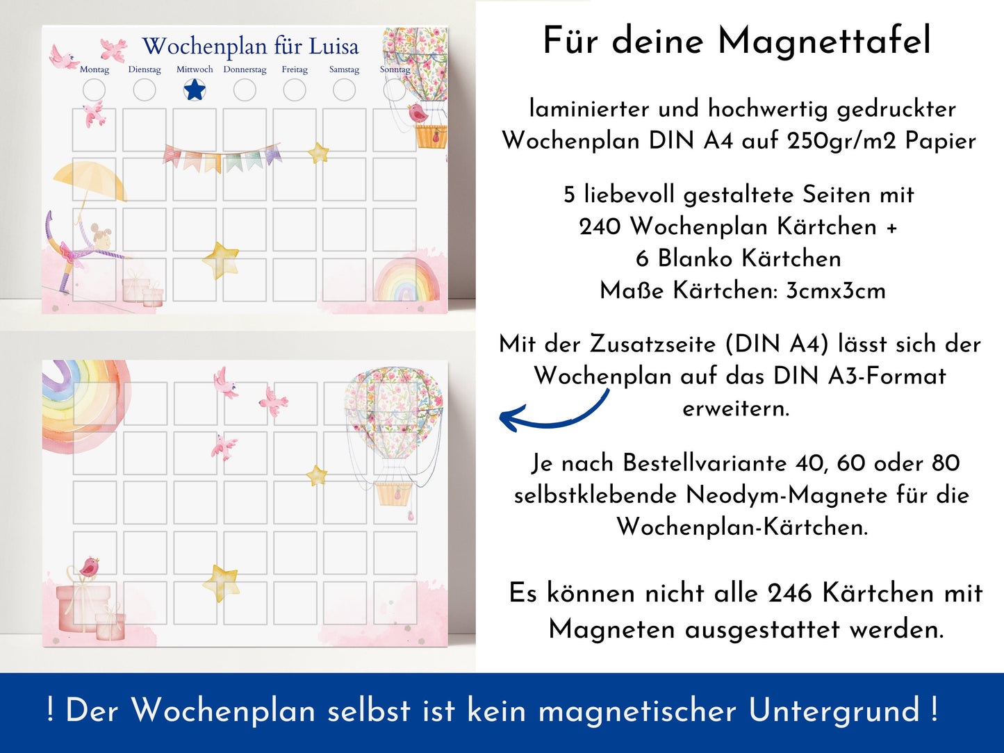 Magnetboard Wochenplan "Ballett" personalisiert für Kinder, 246 Routine Karten, Tagesplan mit 40-80 Magneten, Routineplan mit Bildkarten