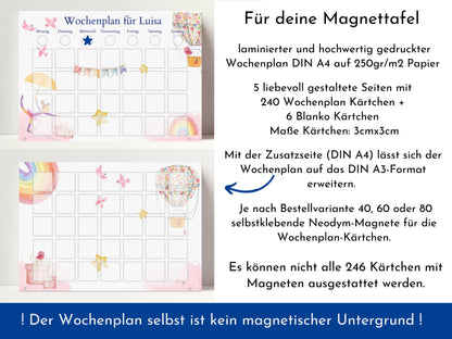 Magnetboard Wochenplan "Ballett" personalisiert für Kinder, 246 Routine Karten, Tagesplan mit 40-80 Magneten, Routineplan mit Bildkarten