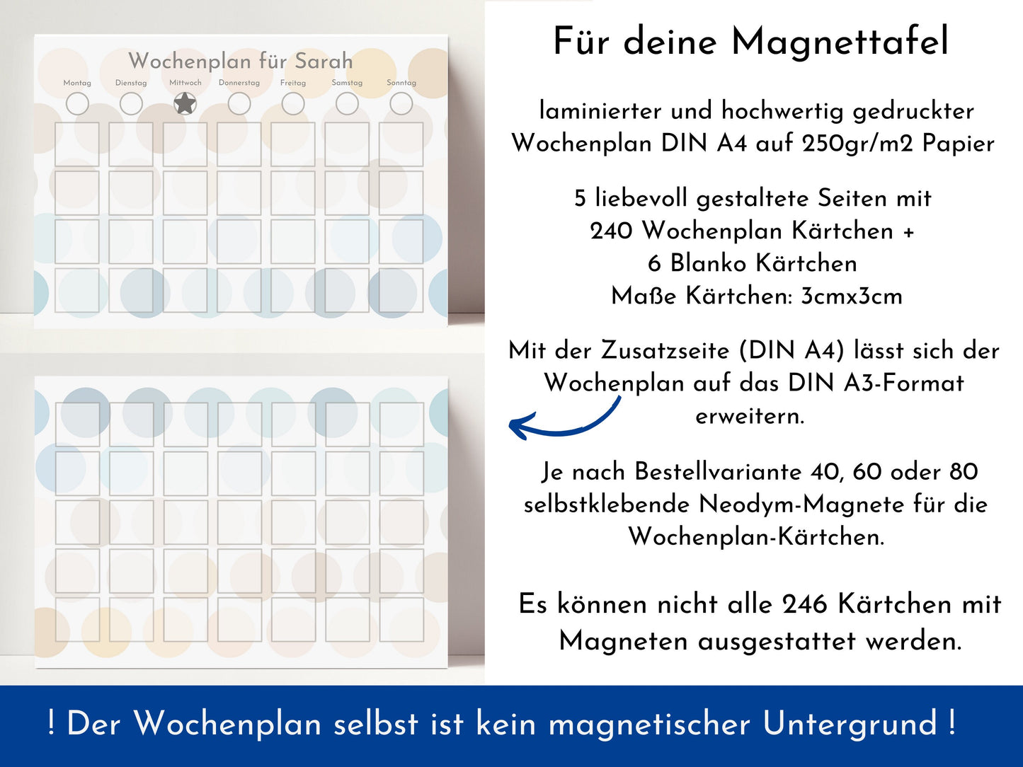 Magnetboard Wochenplan "Kreise Beach" für Kinder und Teenager, 246 Routine Karten, Neodym-Magnete, Routineplan von Familie Nordstern