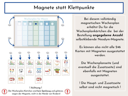 Personalisierter Wochenplan "Ozean" für Kinder und Teenager, 246 Routine Karten, Tagesplan mit 40-80 Magneten, Routineplan