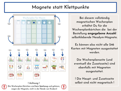 Magnetboard Wochenplan "Autos und Laster" personalisiert für Kinder, 246 Routine Karten, Neodym-Magnete, Routineplan Familie Nordstern