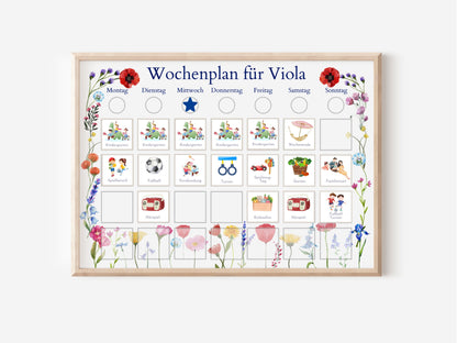 Magnetboard Wochenplan "Blumen" personalisiert für Kinder und Teenager, 246 Routine Karten, 40-80 Neodym-Magnete, Montessori Routineplan