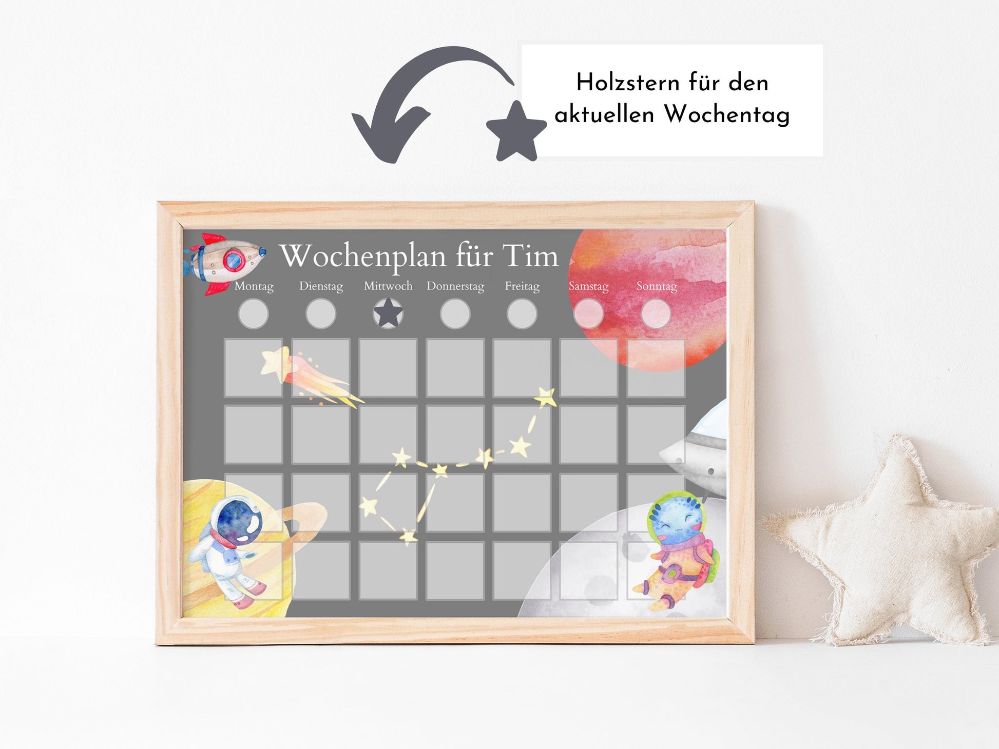 Magnetboard Wochenplan "Universum" personalisiert für Kinder und Teenager, 246 Routine Karten, Tagesplan mit 40-80 Magneten, Routineplan