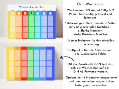 Wochenplan "Montessori" mit Name personalisiert, 246 Routine Karten, laminiert magnetisch Klett, Routineplan für Kinder und Jugendliche