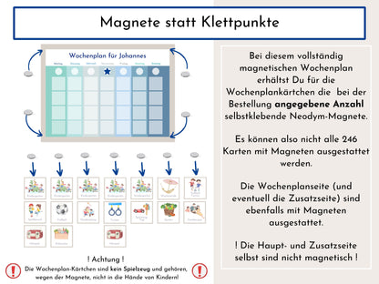 Magnetboard Wochenplan "Winter" personalisiert, Kinder und Teenager, 246 Routine Karten, Neodym-Magnete, Routineplan von Familie Nordstern