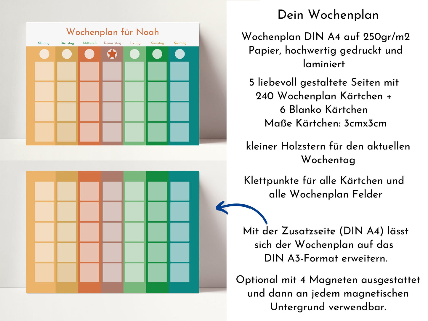 Personalisierter Wochenplan "Bäume", 246 Routine Karten, Klett, laminiert, magnetisch, Montessori Routineplan für Kinder und Jugendliche