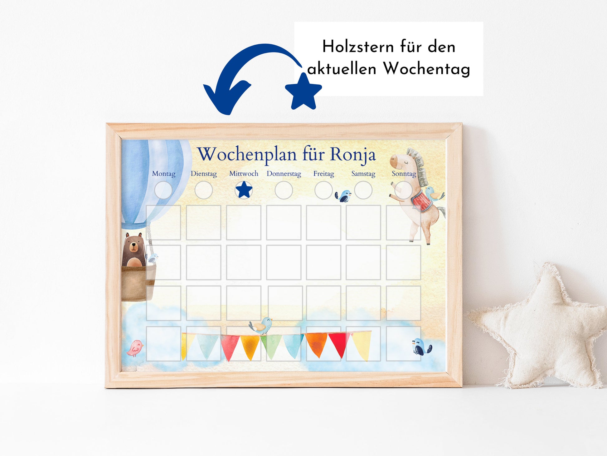 Personalisierter Wochenplan "Heissluftballon" personalisiert für Kinder mit 246 Routine Karten, Montessori Routineplan von Familie Nordstern